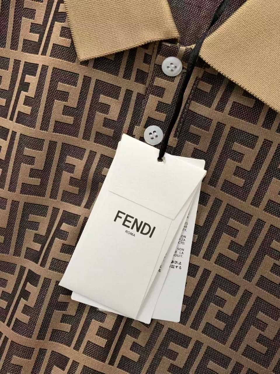 Fendi - FF All-Over Monogram Silk Polo Shirt (Tobacco Brown)