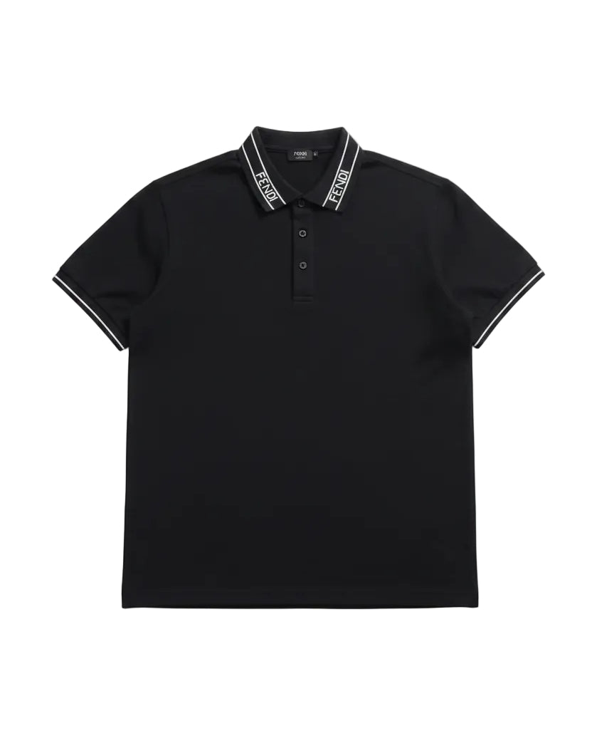 Fendi - Logo Jacquard Collar Cotton Polo Shirt (Onyx Black)