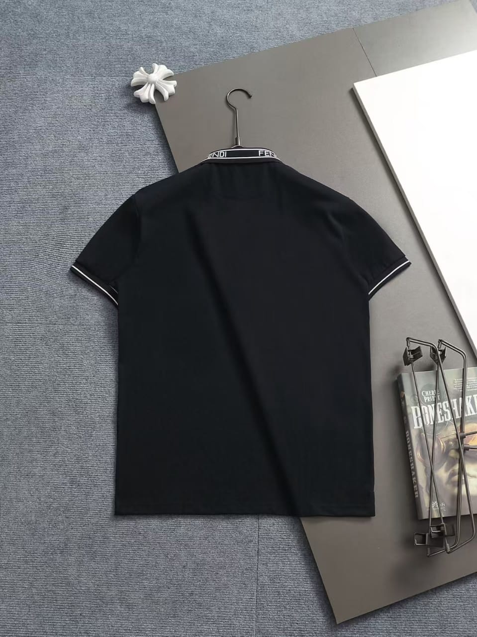 Fendi - Logo Jacquard Collar Cotton Polo Shirt (Onyx Black)