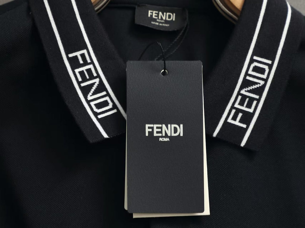 Fendi - Logo Jacquard Collar Cotton Polo Shirt (Onyx Black)