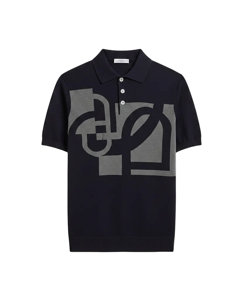 Hermès - Abstract Geometric Jacquard Knit Polo Shirt (Midnight Navy)