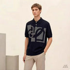 Hermès - Abstract Geometric Jacquard Knit Polo Shirt (Midnight Navy)
