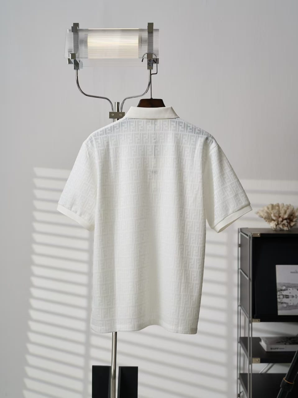 Fendi - FF All-Over Monogram Knit Polo Shirt (Optic White)