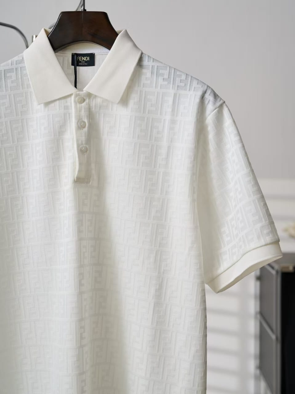 Fendi - FF All-Over Monogram Knit Polo Shirt (Optic White)