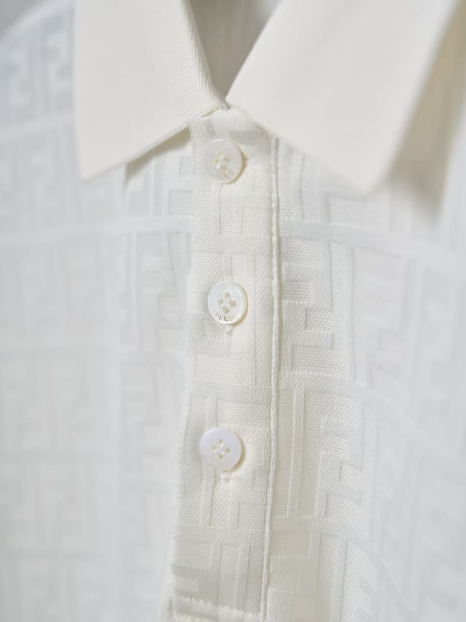 Fendi - FF All-Over Monogram Knit Polo Shirt (Optic White)