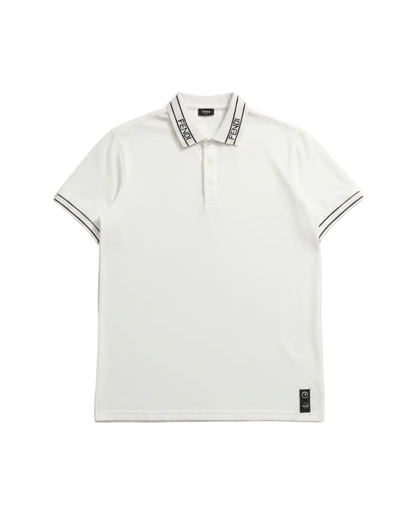 Fendi - Logo Jacquard Collar Cotton Polo Shirt (Optic White)