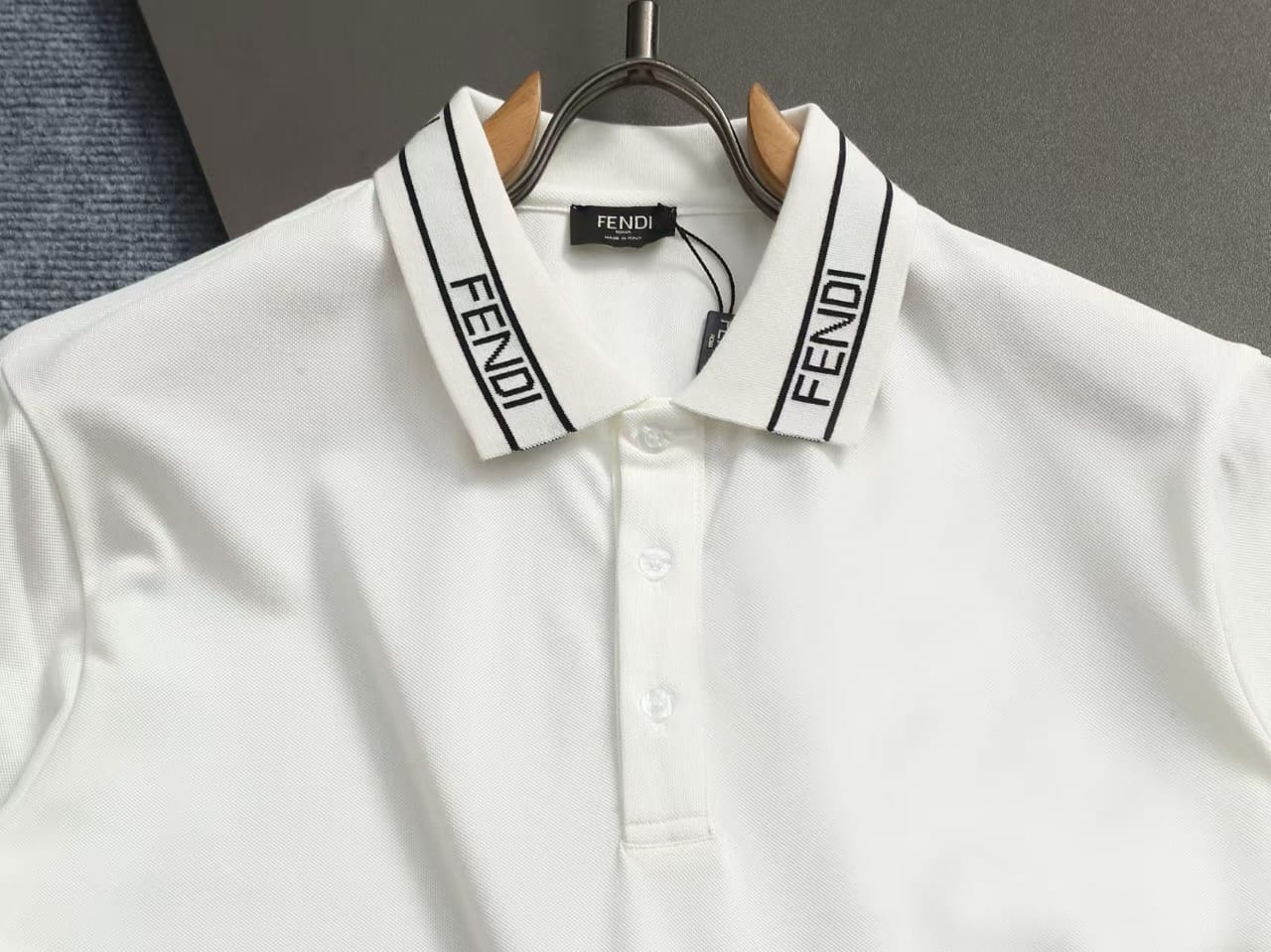 Fendi - Logo Jacquard Collar Cotton Polo Shirt (Optic White)