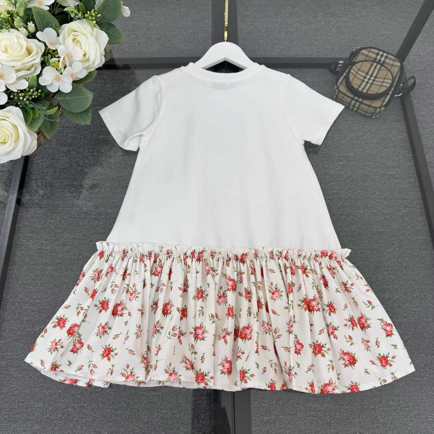 Dolce & Gabbana Kids - Rose DG Logo Drop-Waist Dress