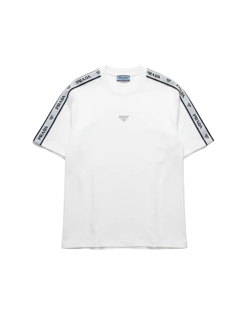 Prada - Logo Stripe Shoulder Heavyweight T-Shirt (Optic White)