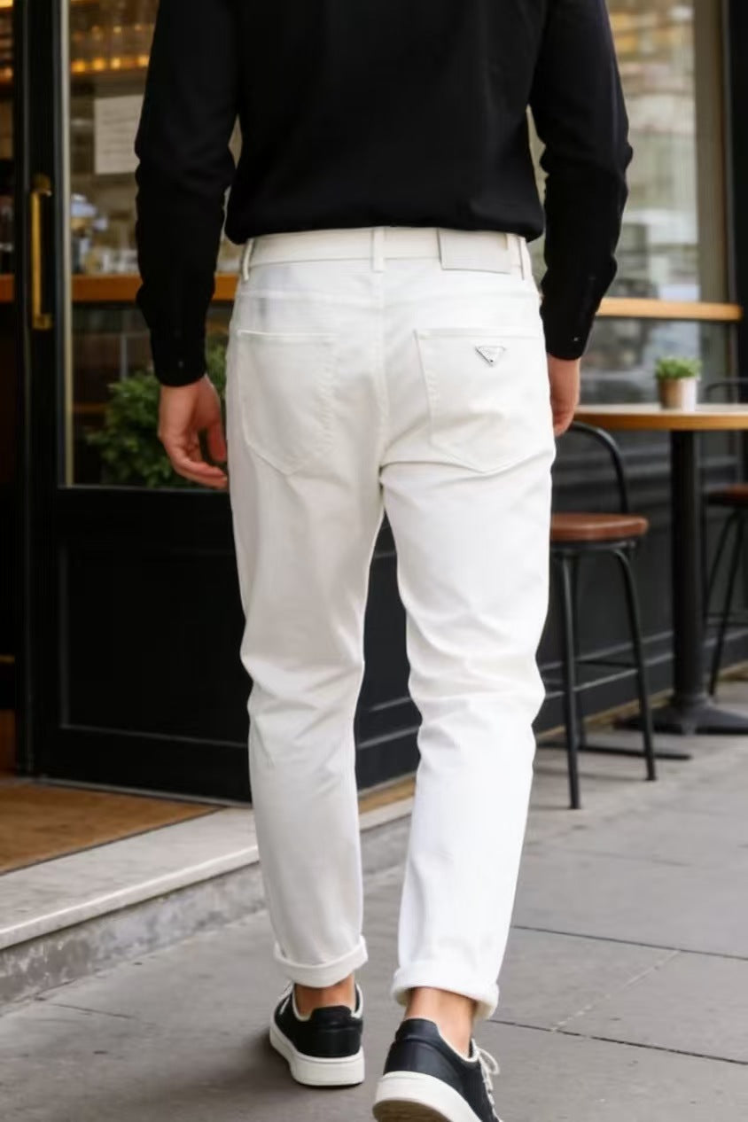 Prada - Triangle Logo Denim Trousers (Optic White)