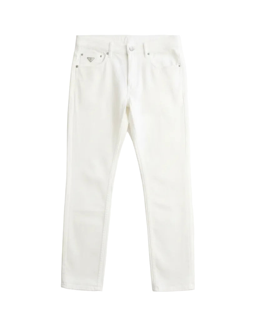 Prada - Triangle Logo Denim Trousers (Optic White)