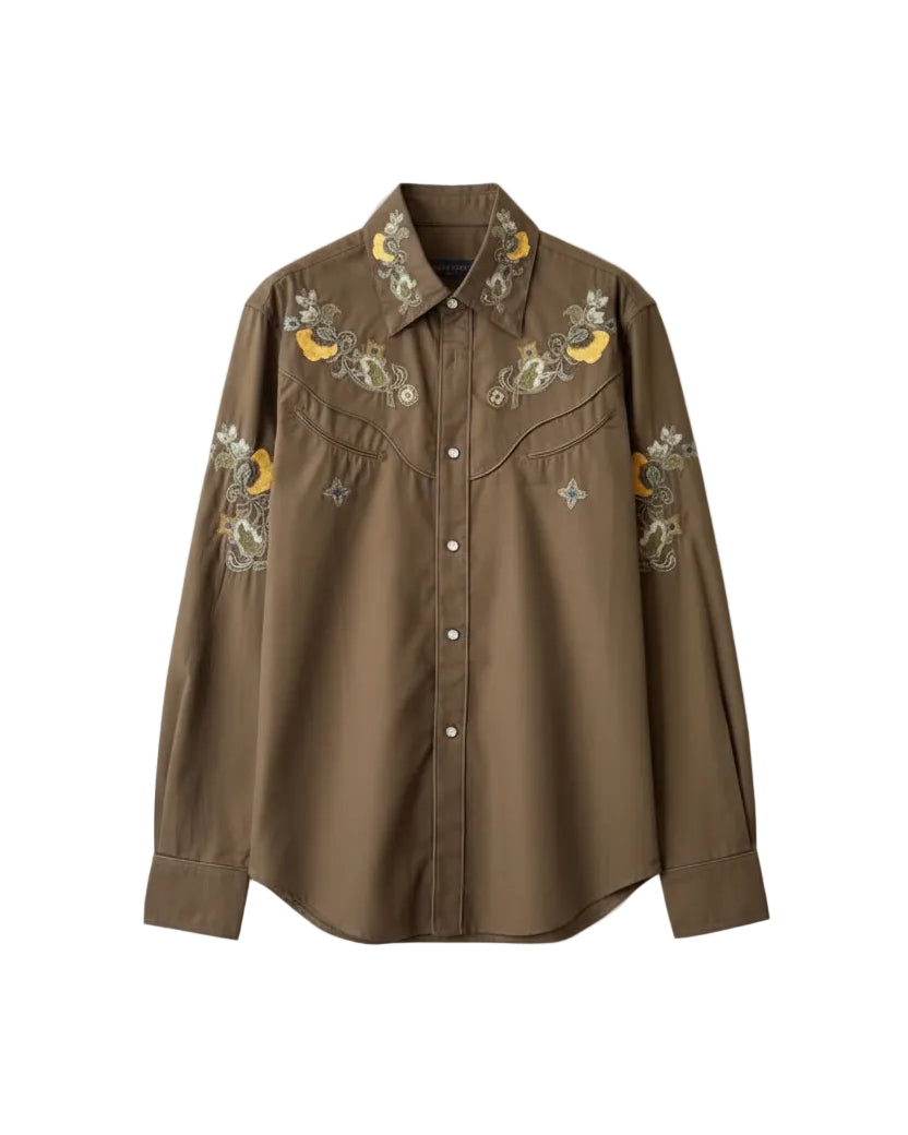 Louis Vuitton - Floral Embroidered Western Resort Shirt (Olive Khaki)