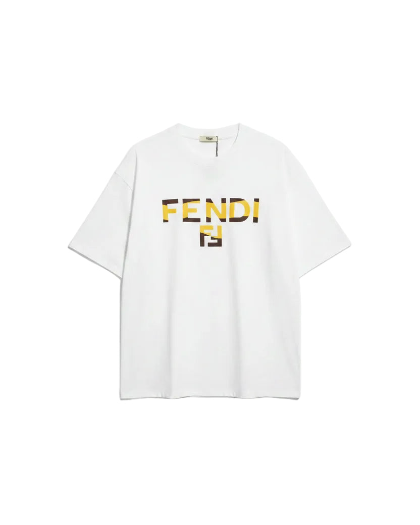 Fendi - Split-Color Block Logo Crewneck T-Shirt (Optic White)