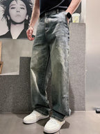 Saint Laurent - Vintage Tint Distressed Wide-Leg Denim Trousers (Mineral Gray Blue)