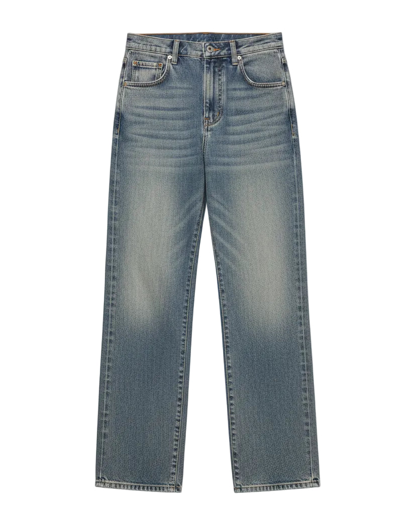 Saint Laurent - Vintage Tint Distressed Wide-Leg Denim Trousers (Mineral Gray Blue)