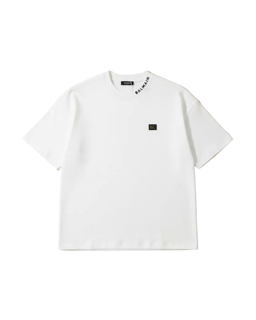 Balmain - Minimalist Logo-Collar Heavyweight T-Shirt (Optic White)