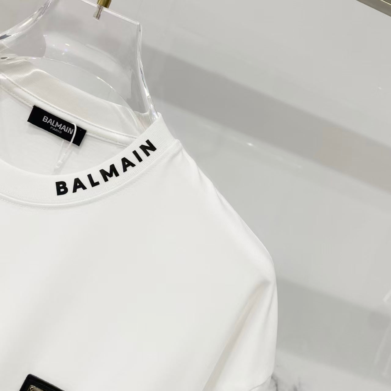 Balmain - Minimalist Logo-Collar Heavyweight T-Shirt (Optic White)