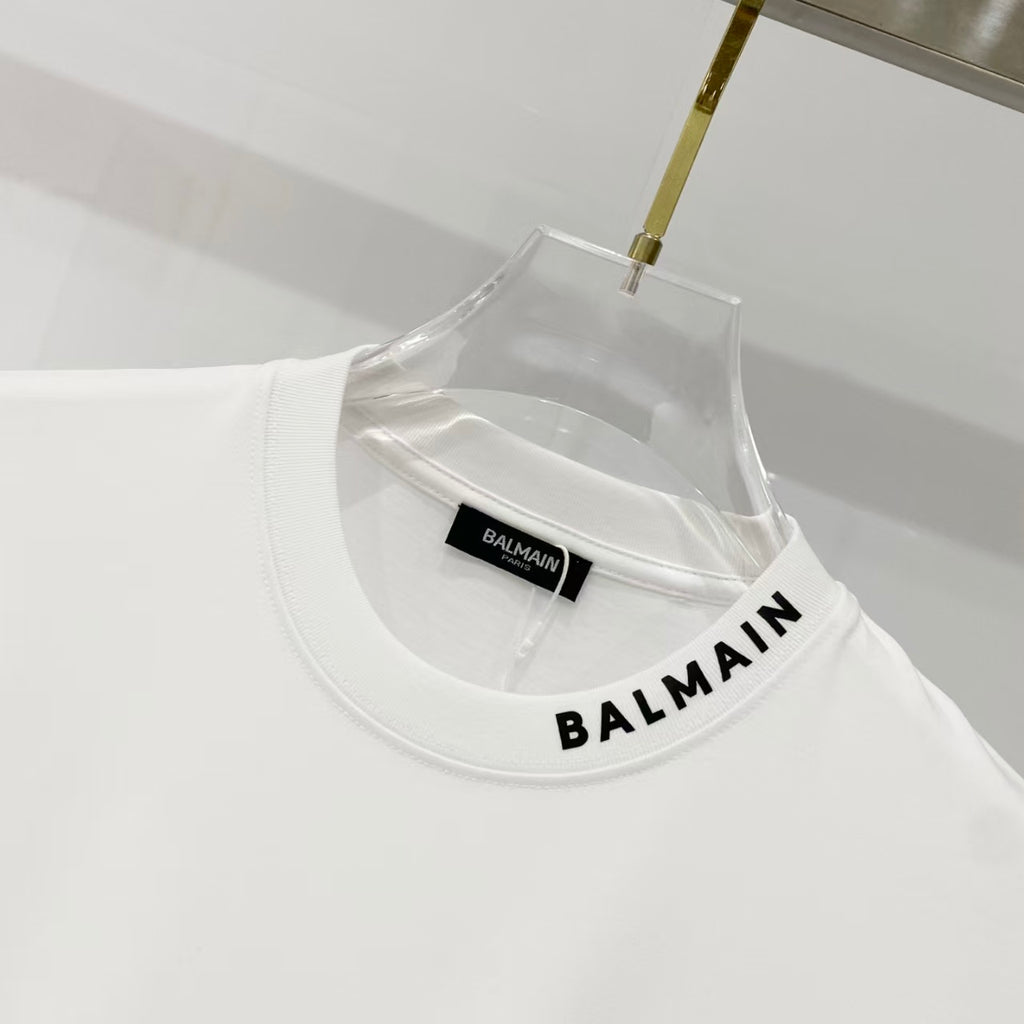 Balmain - Minimalist Logo-Collar Heavyweight T-Shirt (Optic White)