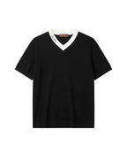 Loro Piana - Contrast V-Neck Knit T-Shirt (Onyx Black & Optic White)