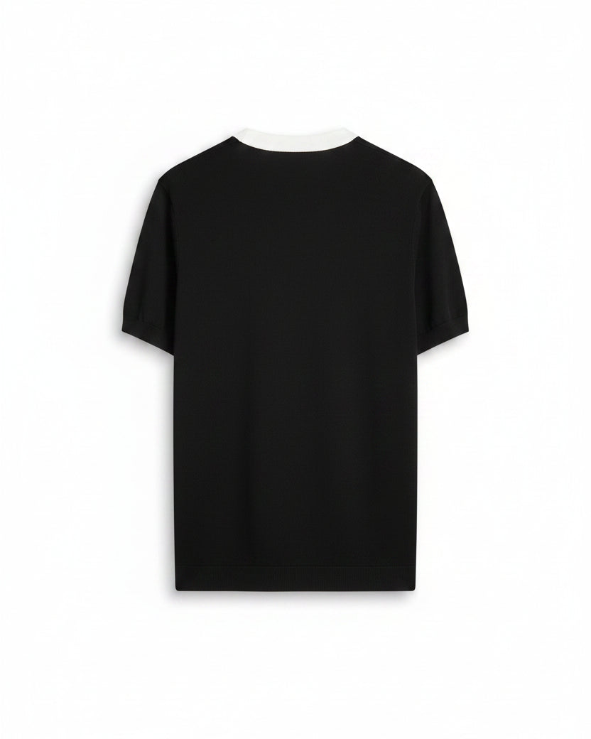 Loro Piana - Contrast V-Neck Knit T-Shirt (Onyx Black & Optic White)