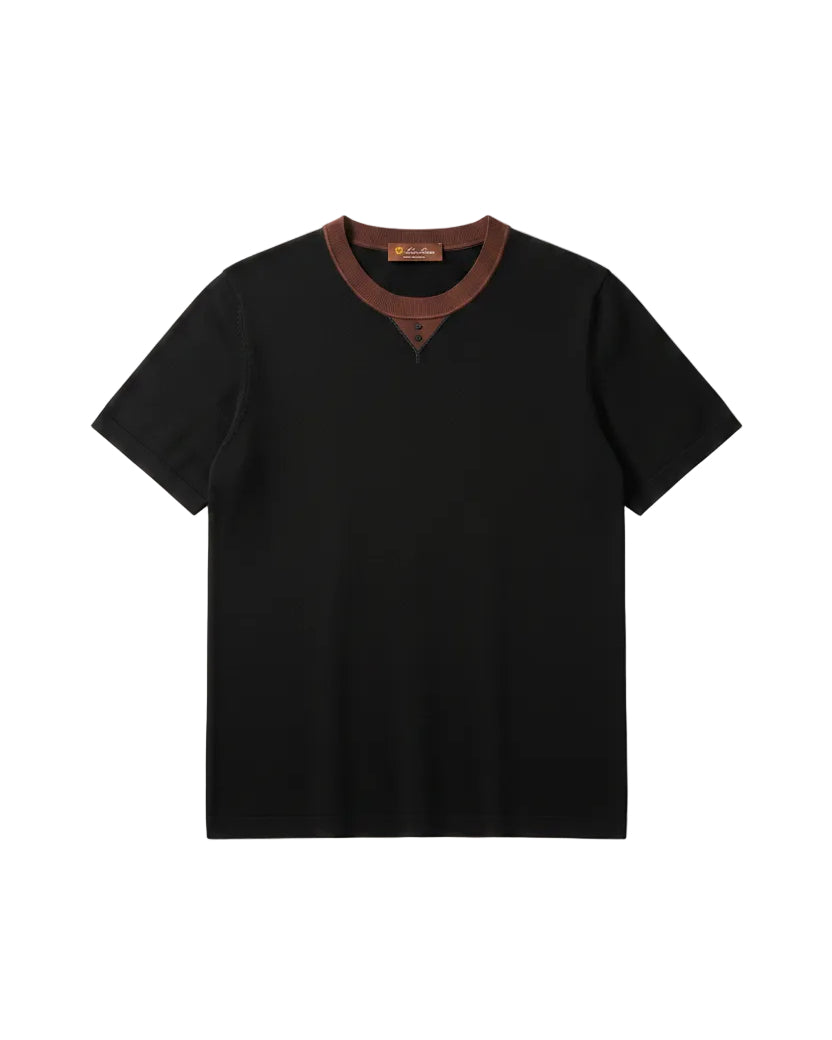 Loro Piana - Contrast Notch-Neck Fine-Knit T-Shirt (Onyx Black & Espresso)