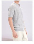 Premium Ribbed Knit Henley T-Shirt - Gray