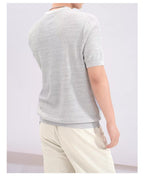 Premium Ribbed Knit Henley T-Shirt - Gray