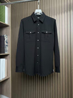 ZEGNA - Black Textured Shirt with Chest Pockets