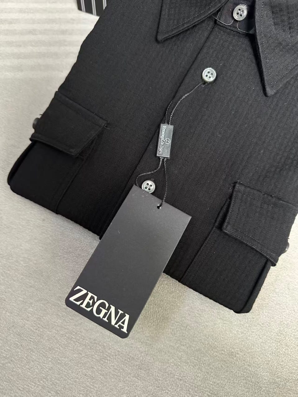 ZEGNA - Black Textured Shirt with Chest Pockets