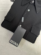 ZEGNA - Black Textured Shirt with Chest Pockets