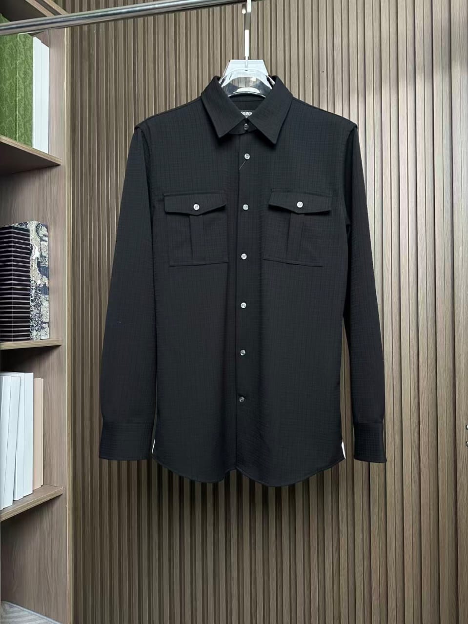 ZEGNA - Black Textured Shirt with Chest Pockets