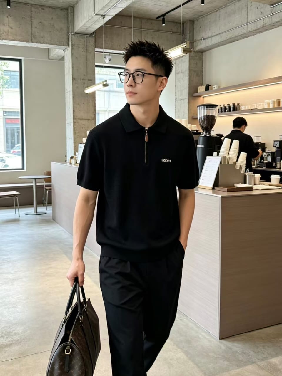 Loewe - Knit Quarter-Zip Polo T-Shirt - Black