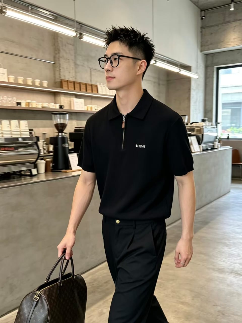 Loewe - Knit Quarter-Zip Polo T-Shirt - Black