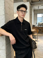Loewe - Knit Quarter-Zip Polo T-Shirt - Black
