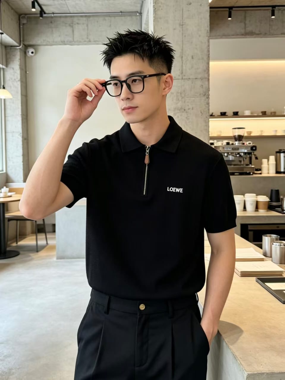 Loewe - Knit Quarter-Zip Polo T-Shirt - Black