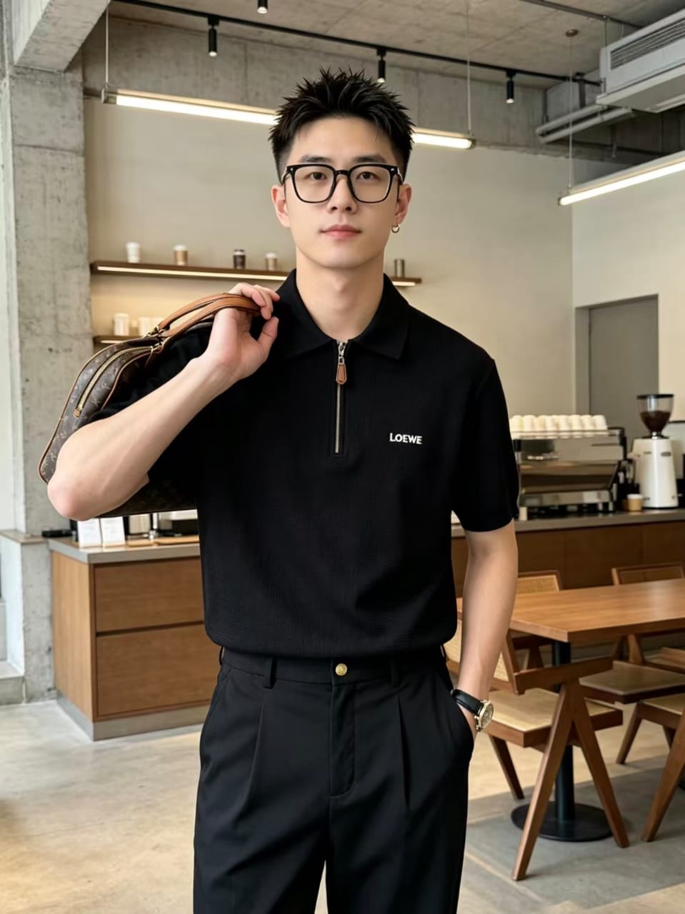 Loewe - Knit Quarter-Zip Polo T-Shirt - Black