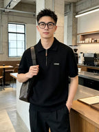 Loewe - Knit Quarter-Zip Polo T-Shirt - Black