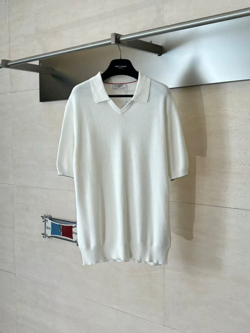 Brunello Cucinelli - Knit V-Collar Polo Shirt - Off-White