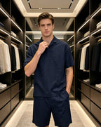Summer Linen Set: Navy Shirt & Shorts