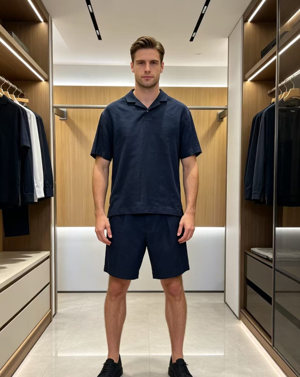 Summer Linen Set: Navy Shirt & Shorts