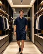 Summer Linen Set: Navy Shirt & Shorts
