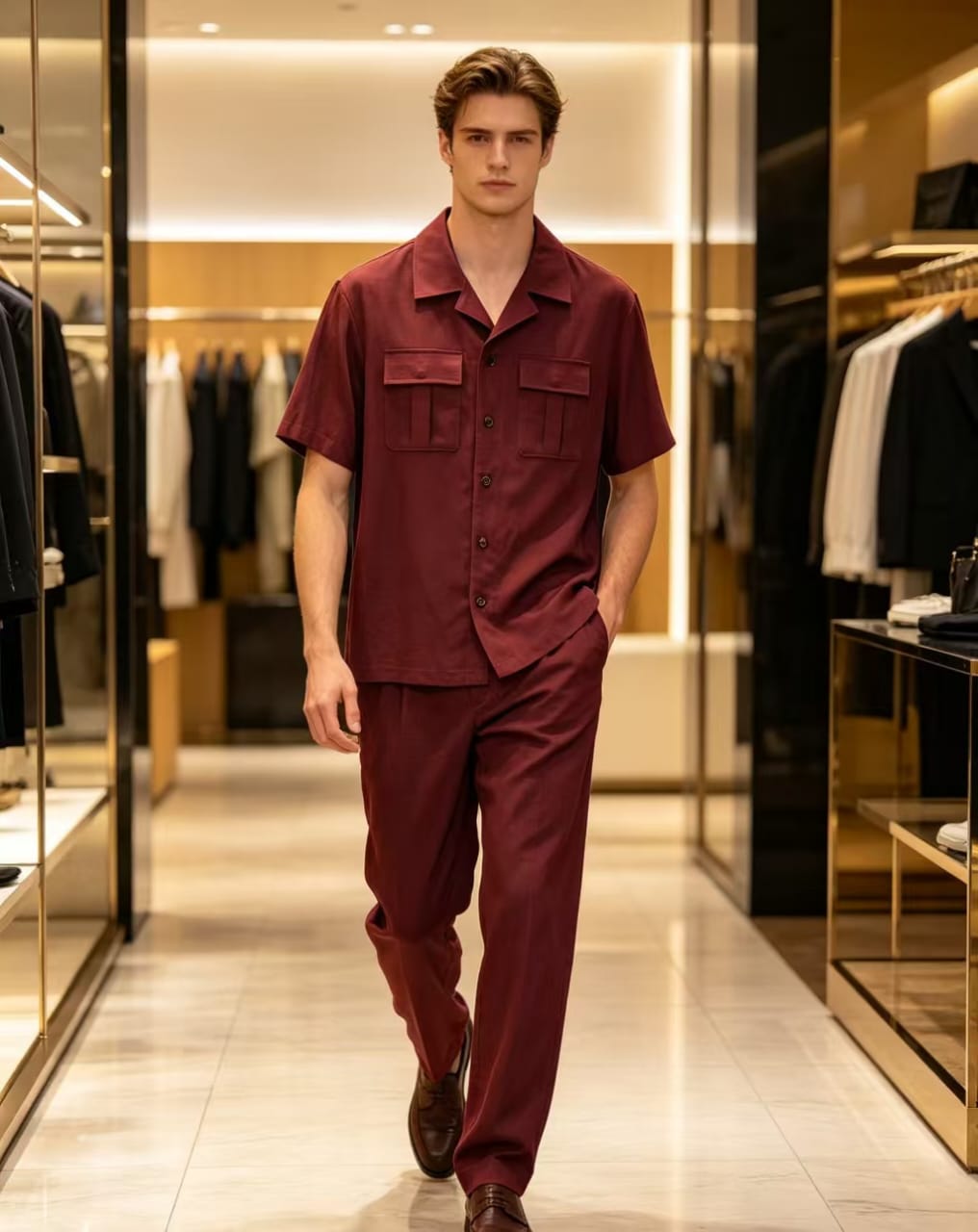 The Resort Burgundy Two-Piece Set - Shirt & Pants