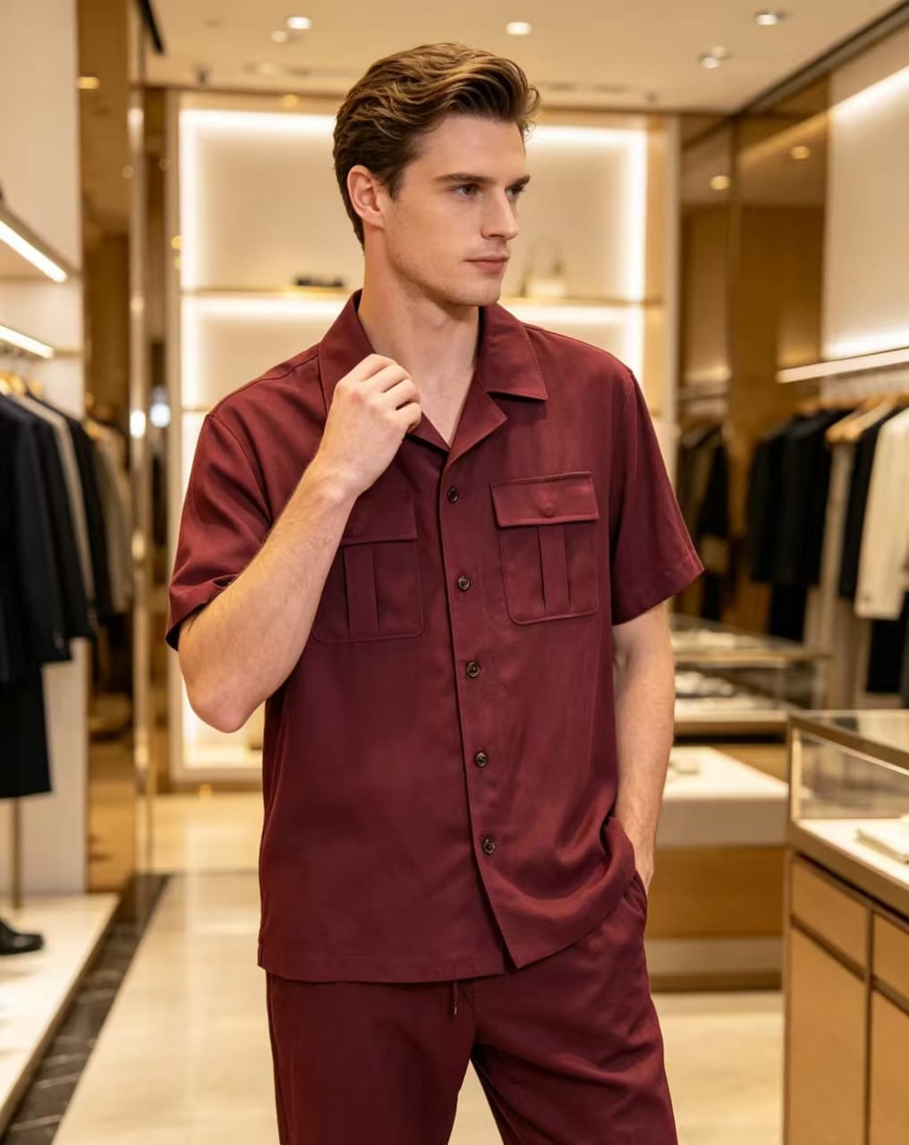 The Resort Burgundy Two-Piece Set - Shirt & Pants