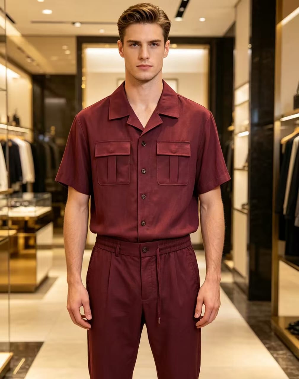 The Resort Burgundy Two-Piece Set - Shirt & Pants
