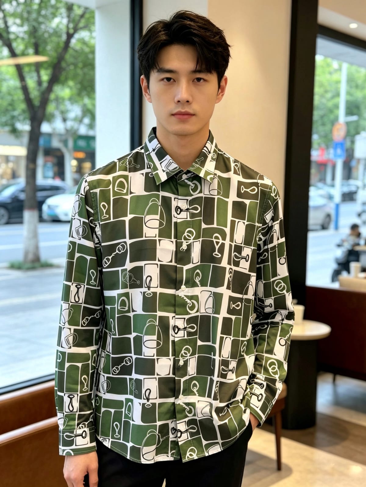 Hermes - Green Equestrian Motif Long-Sleeve Shirt