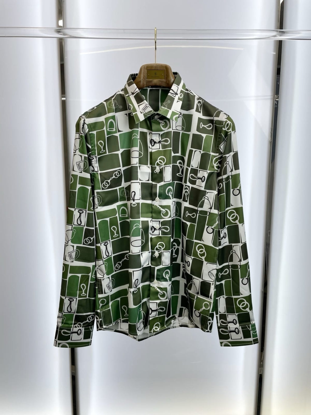 Hermes - Green Equestrian Motif Long-Sleeve Shirt