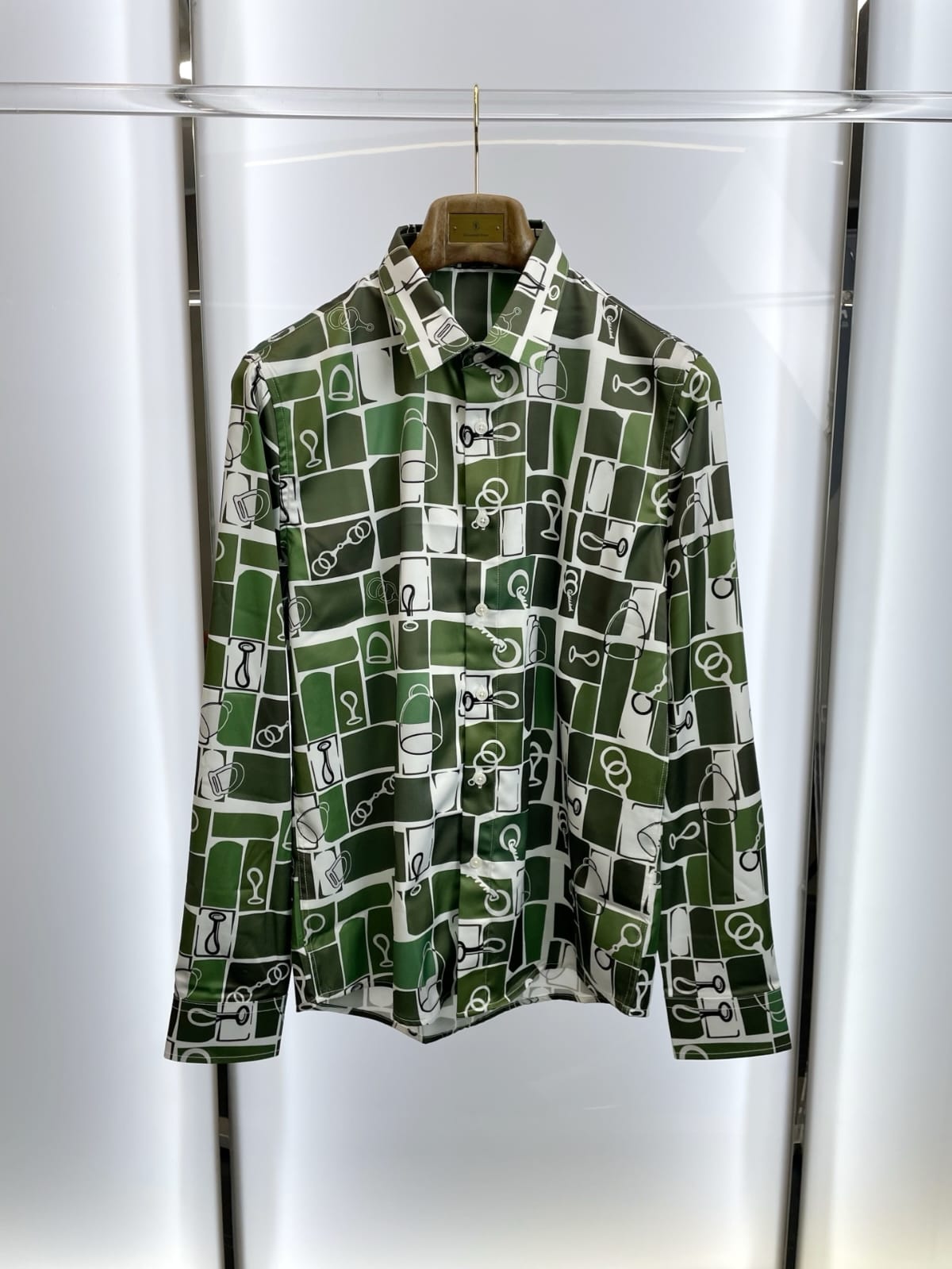 Hermes - Green Equestrian Motif Long-Sleeve Shirt