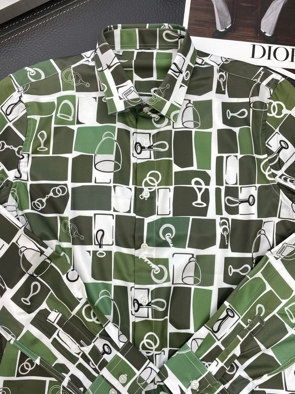 Hermes - Green Equestrian Motif Long-Sleeve Shirt