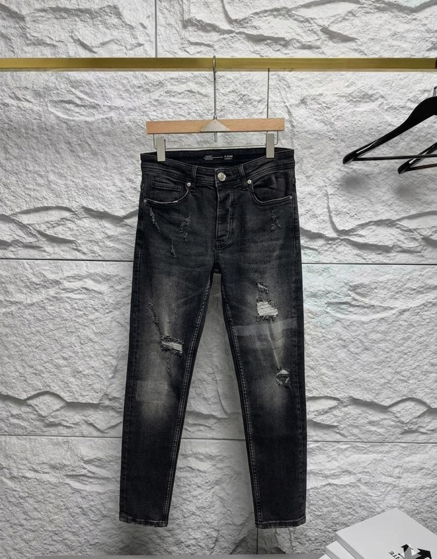 2Y - Faded Black Distressed Slim-Fit Jeans with Paint Splatter