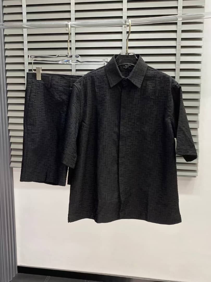 Fendi - Black Sashiko-Style Shirt and Shorts Linen Set